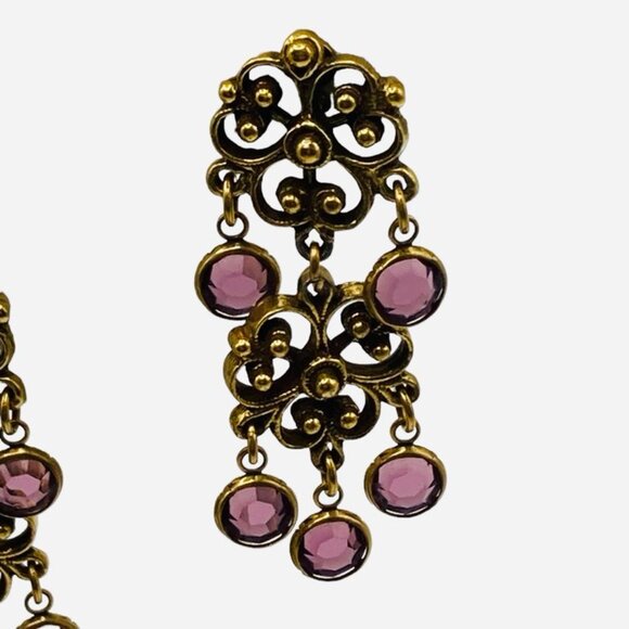 Iconic Goldette Purple Fringed Rhinestone Necklace Matching Clip Earring Set - Picture 10 of 10